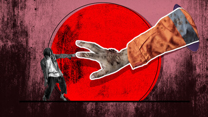 Sticker - A zombie man is reaching out to another man, but the other man is not responding