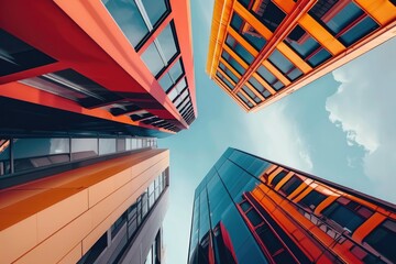 Poster - A high-angle view of a building's exterior, showing its facade and architectural details