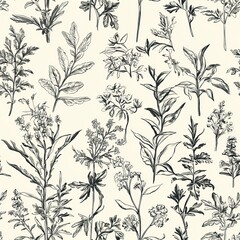 Wall Mural - seamless pattern of vintage botanical sketches with historical plant varieties