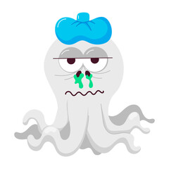 Wall Mural - Cartoon style mascot of sick octopus with runny nose 

