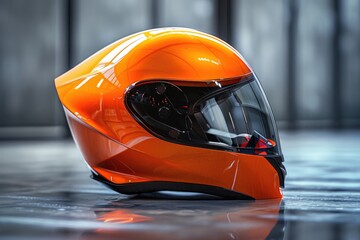 Poster - A close-up shot of a helmet sitting on a table, with some background details blurred out