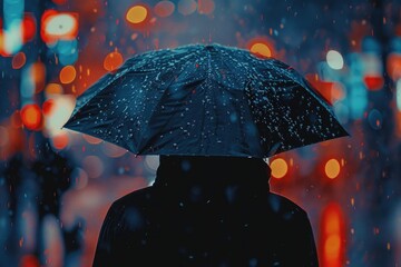 Poster - A person holding an umbrella standing in the rain