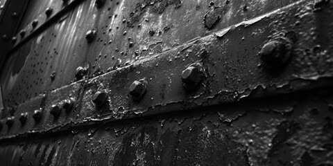 Poster - Close-up view of metal structure with visible rivets, ideal for industrial or mechanical themed projects