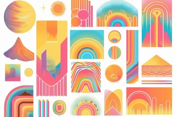 Aufkleber - Various geometric shapes and colors on a clean white surface