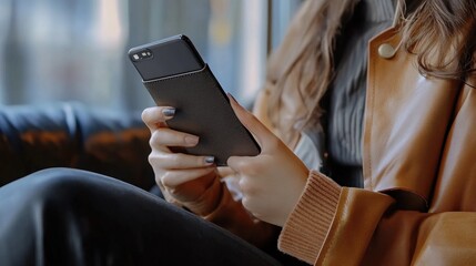 Woman using her smartphone in a cafe