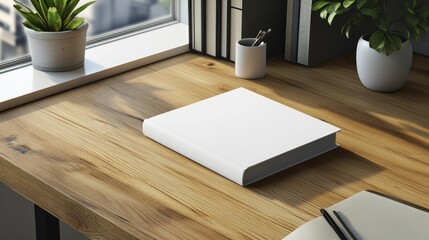Wall Mural - White Book on Wooden Desk