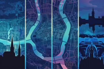 Poster - Four posters showing urban and water scenery
