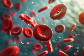 Poster - A close-up view of red blood cells suspended in mid-air, with a transparent background
