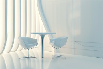 Poster - Two white chairs and a table in a modern interior setting