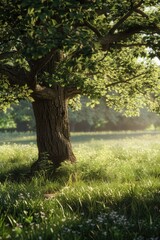 Poster - A single tree standing tall in a lush green meadow