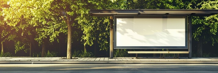 Wall Mural - Blank Billboard on Bus Shelter for Advertising Opportunities with Clipping Path