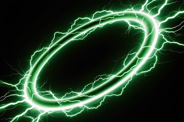 Glowing Electric Green Lightning Ring with Plasma Portal Effect on Black Background