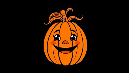 Wall Mural - Cheerful cartoon pumpkin with a smiling face on black background