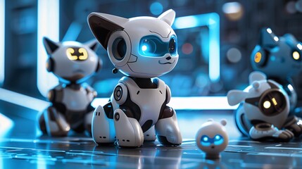 Poster - Futuristic Robot Cat with Glowing Eyes