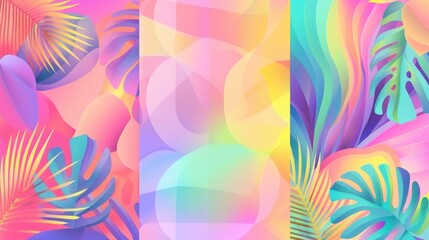 Poster - Three different colored backgrounds featuring palm leaves