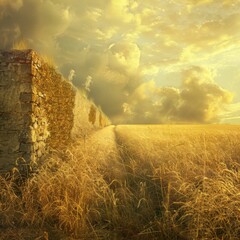 Wall Mural - picturesque golden wall in an old field in the style