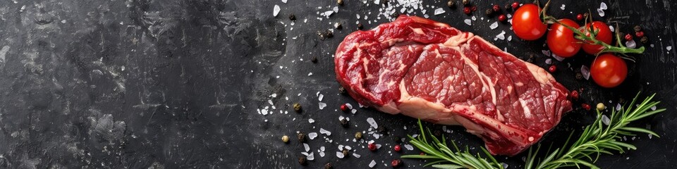 Canvas Print - Juicy raw ribeye steak prepared for cooking, offering a delectable culinary experience.