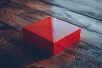 Poster - A simple red box sits on the surface of a wooden floor