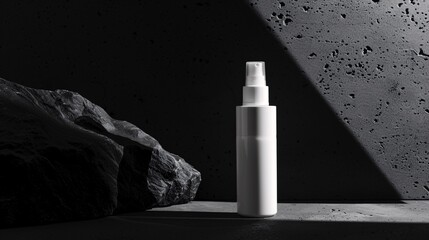 Aufkleber - Minimalist White Spray Bottle on Concrete Background with Rock