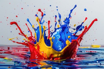 Poster - A colorful splash of paint on the surface of calm water, great for artistic or creative concepts