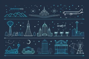 Poster - A line drawing of different types of buildings, great for architectural or design projects
