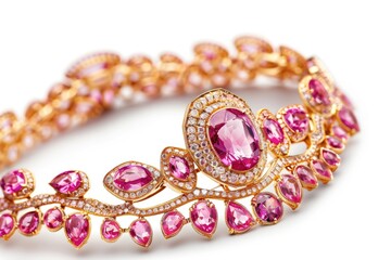 Poster - A detailed view of a delicate jewelry piece featuring pink gemstones