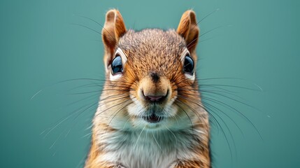 Adorable squirrel on a light mint green background