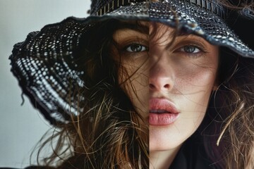 Sticker - A close-up view of a woman wearing a hat