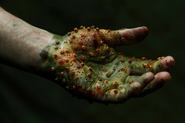 Poster - A person's hand is covered in green paint