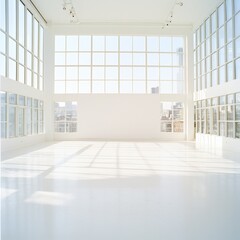 Poster - Modern Empty Loft Space with Large Windows and City View