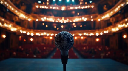 Poster - Microphone on Stage in a Theatre