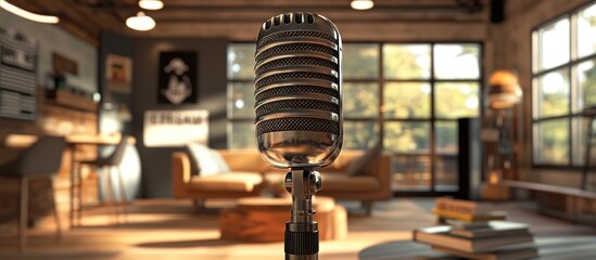 Sticker - Vintage Microphone in a Modern Studio