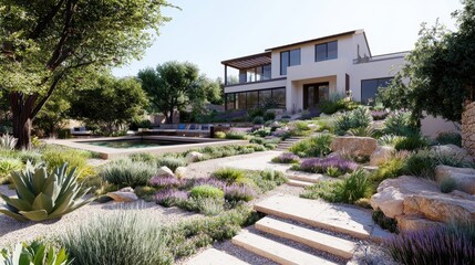 Poster - Modern Luxury Villa with Swimming Pool and Lush Landscaping