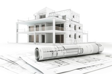 Poster - A house design on blueprints, perfect for architectural or real estate use