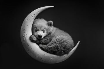 Poster - A baby bear sleeps peacefully on the surface of the moon, surrounded by stars and craters