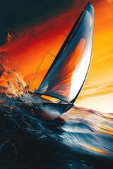 Poster - Sailboat in ocean sunset