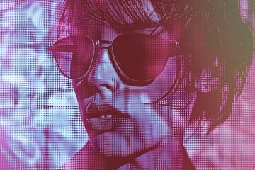 Wall Mural - A man wearing sunglasses against a bright pink background