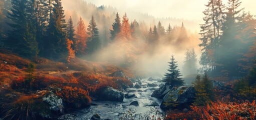 Wall Mural - Mystical Autumn Forest with a Serene Stream