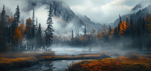 Wall Mural - Misty Mountain Lake