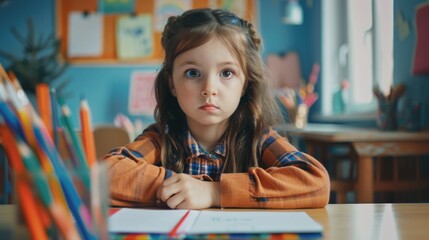 Poster - A young child sits at a table, focused on writing with a pencil