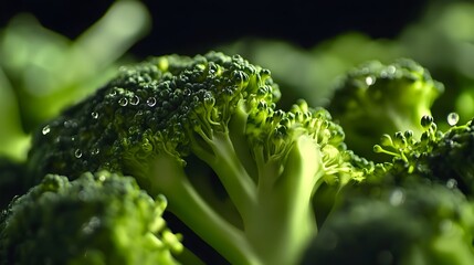 Wall Mural - Vivid Close Up Photograph of Lush Rich Green Broccoli Florets Showcasing the Vegetable s Intricate Texture and Natural Beauty