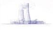© Sea - Nuclear power plant sketch. Isolated abstract polygonal nuclear reactor. Polluting energy. Industry concept. Plant, station, or factory in modern low poly wireframe style. Vector illustration.