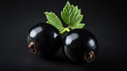 Wall Mural - Blackcurrant on a Black Background