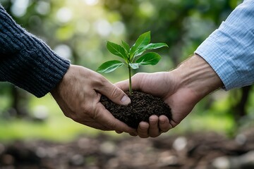 Two Hands Holding a Young Plant and Soil