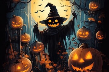 Wall Mural - halloween background with pumpkins