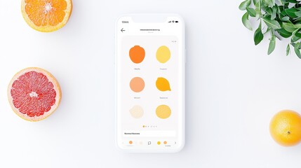 Citrus Fruit App on White Background with Fresh Oranges  Lemons and Grapefruit