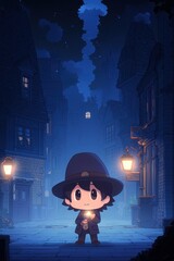 Wall Mural - Cartoon Boy Walking in a Dark Alleyway at Night