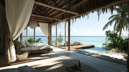 Sticker - Tropical Beach House Interior with Ocean View and Plunge Pool