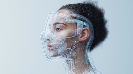 Sticker - Futuristic Cyborg Woman With Digital Display On Face