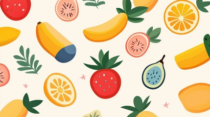 Poster - Create adorable little fruit patterns in soft pastel colors against a light background for a whimsical touch.